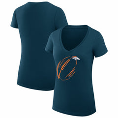 Denver Broncos G-III 4Her by Carl Banks Women's Super-Slim Fit Lightweight Subtle Football V-Neck T-Shirt - Navy for sale