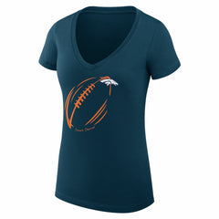 Denver Broncos G-III 4Her by Carl Banks Women's Super-Slim Fit Lightweight Subtle Football V-Neck T-Shirt - Navy for sale