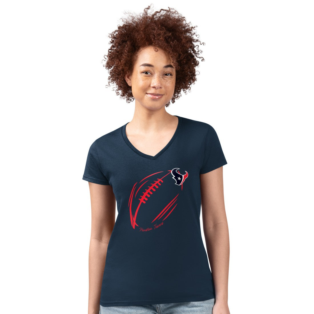 Houston Texans G-III 4Her by Carl Banks Women's Super-Slim Fit Lightweight Subtle Football V-Neck T-Shirt - Navy for sale