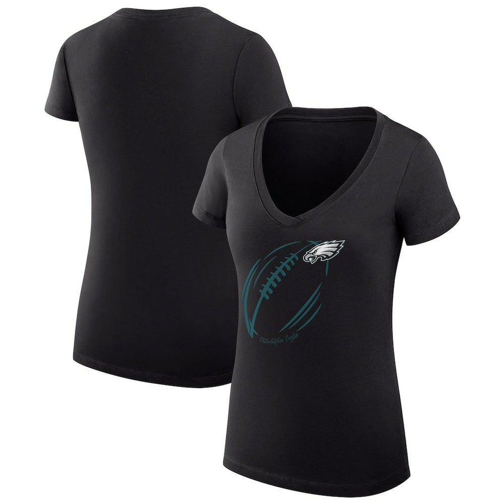 Philadelphia Eagles G-III 4Her by Carl Banks Women's Super-Slim Fit Lightweight Subtle Football V-Neck T-Shirt - Black cheap