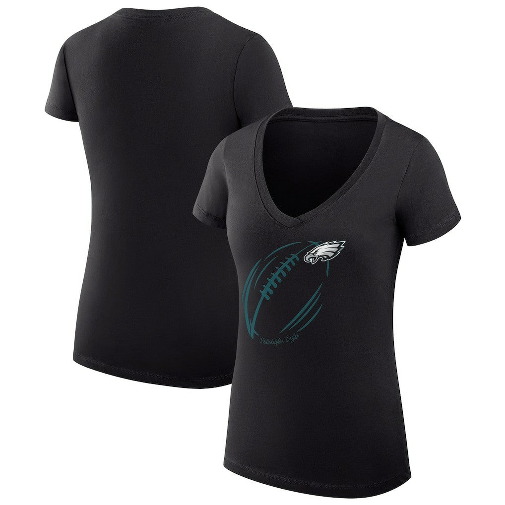 Philadelphia Eagles G-III 4Her by Carl Banks Women's Super-Slim Fit Lightweight Subtle Football V-Neck T-Shirt - Black cheap