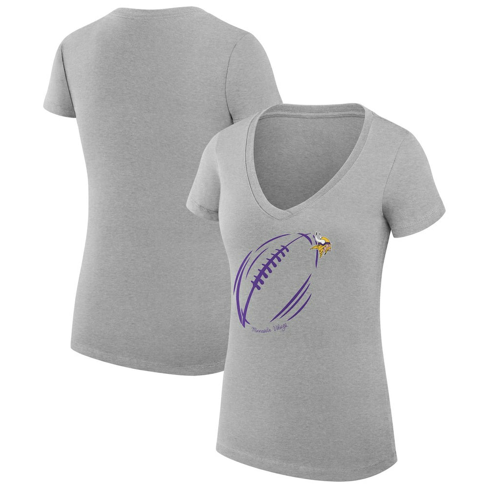 Minnesota Vikings G-III 4Her by Carl Banks Women's Super-Slim Fit Lightweight Subtle Football V-Neck T-Shirt - Heather Gray on sale