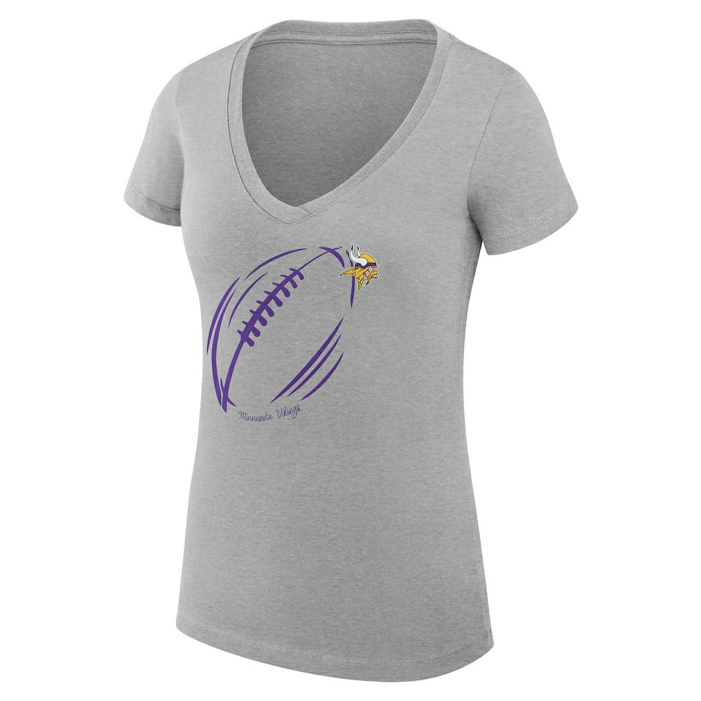 Minnesota Vikings G-III 4Her by Carl Banks Women's Super-Slim Fit Lightweight Subtle Football V-Neck T-Shirt - Heather Gray on sale