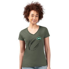 New York Jets G-III 4Her by Carl Banks Women's Super-Slim Fit Lightweight Subtle Football V-Neck T-Shirt - Olive discount