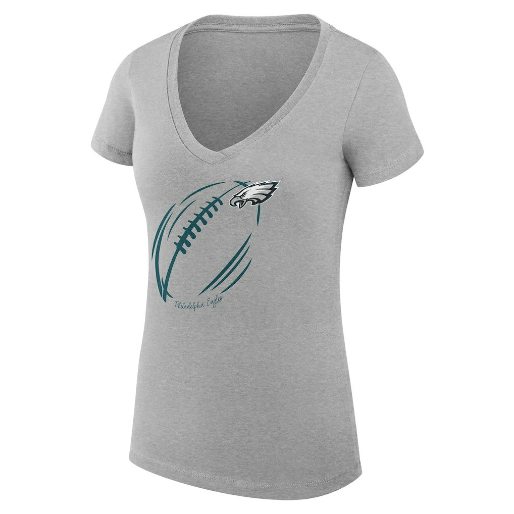 Philadelphia Eagles G-III 4Her by Carl Banks Women's Super-Slim Fit Lightweight Subtle Football V-Neck T-Shirt - Heather Gray sale