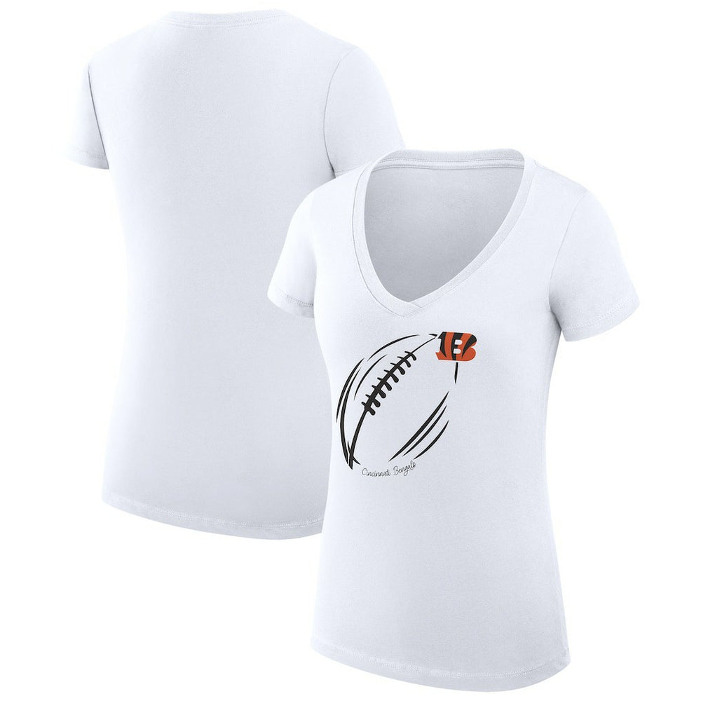 Cincinnati Bengals G-III 4Her by Carl Banks Women's Super-Slim Fit Lightweight Subtle Football V-Neck T-Shirt - White cheap