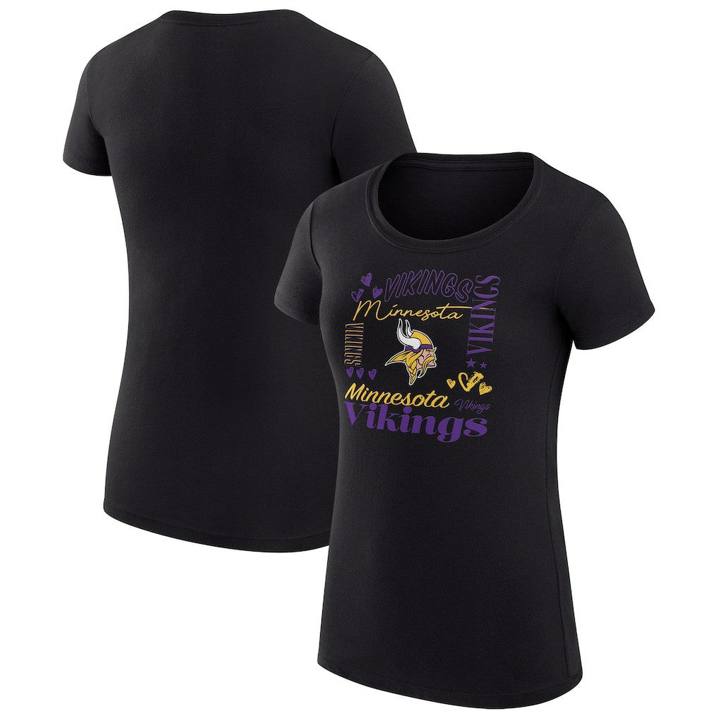 Minnesota Vikings G-III 4Her by Carl Banks Women's Super-Slim Fit Lightweight Collage Team T-Shirt - Black on sale