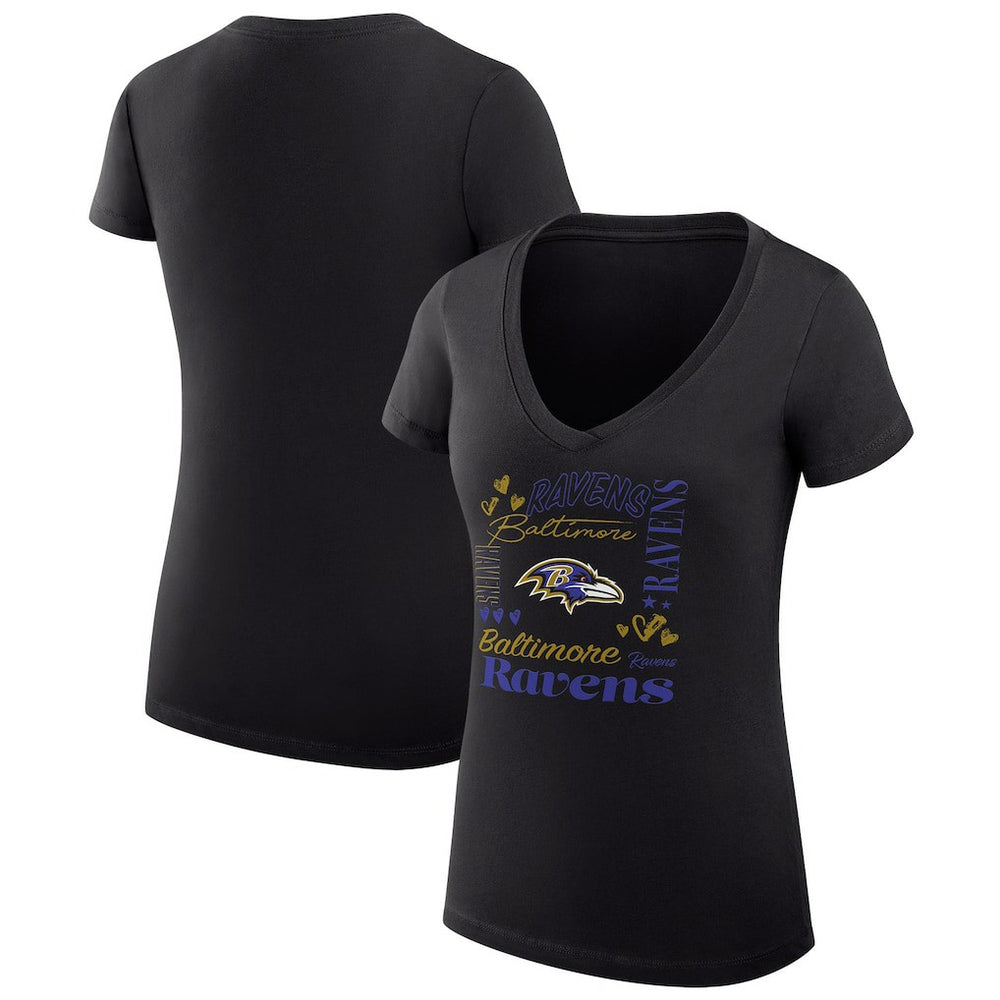 Baltimore Ravens G-III 4Her by Carl Banks Women's Super-Slim Fit Lightweight Collage Team V-Neck T-Shirt - Black for sale