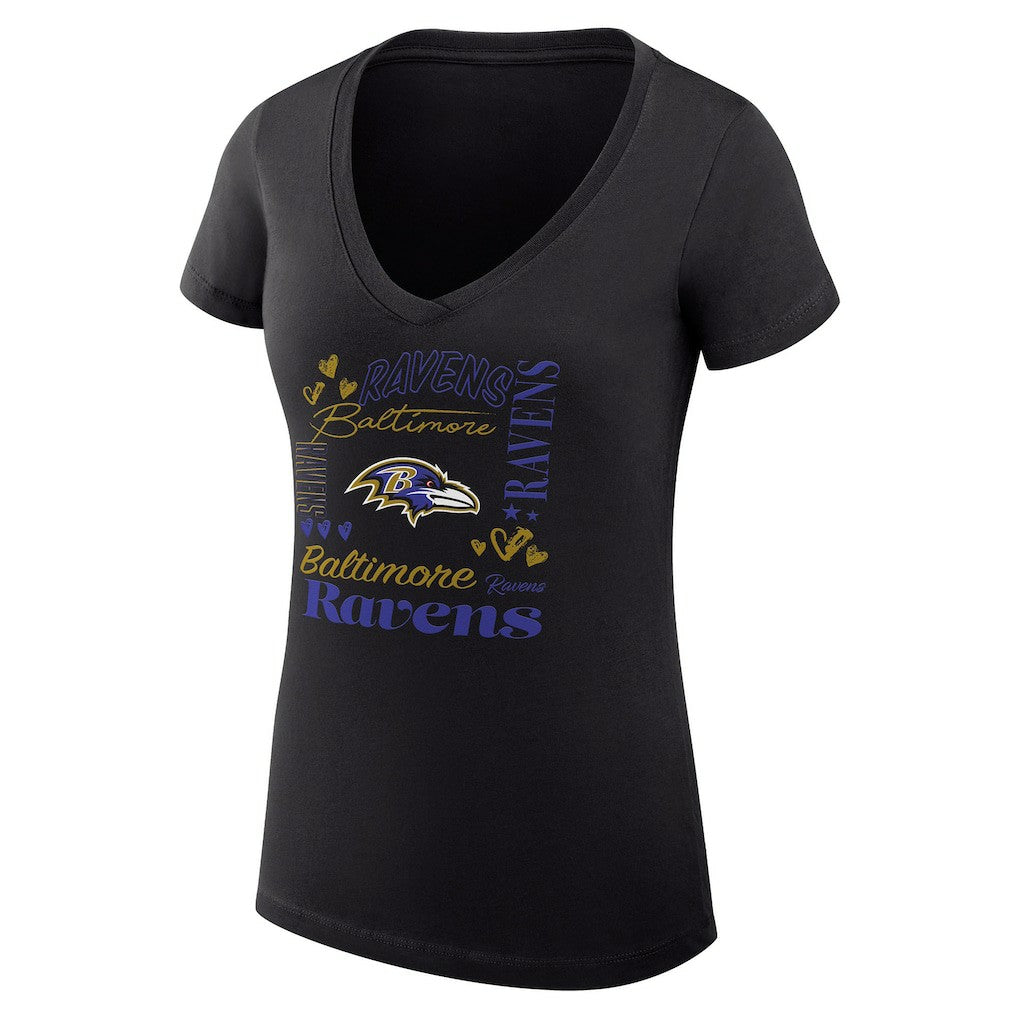 Baltimore Ravens G-III 4Her by Carl Banks Women's Super-Slim Fit Lightweight Collage Team V-Neck T-Shirt - Black for sale