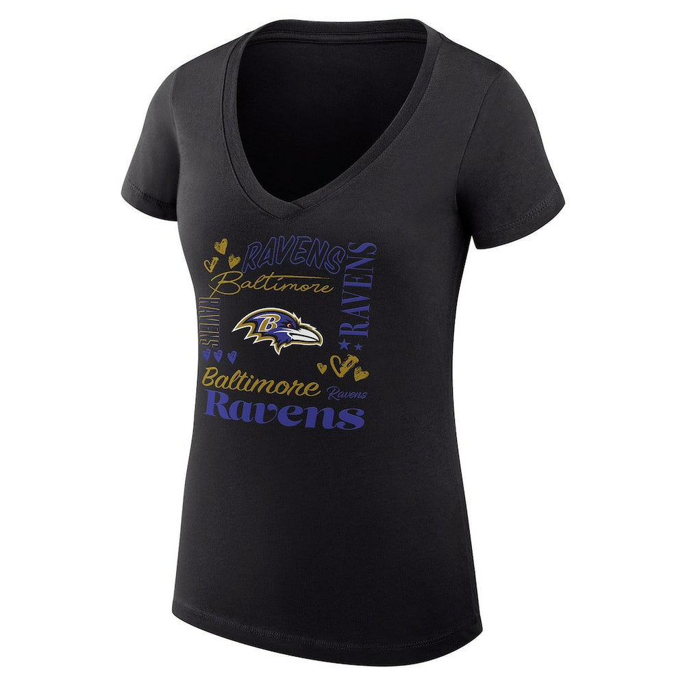 Baltimore Ravens G-III 4Her by Carl Banks Women's Super-Slim Fit Lightweight Collage Team V-Neck T-Shirt - Black for sale