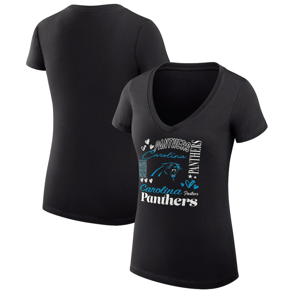Carolina Panthers G-III 4Her by Carl Banks Women's Super-Slim Fit Lightweight Collage Team V-Neck T-Shirt - Black outlet