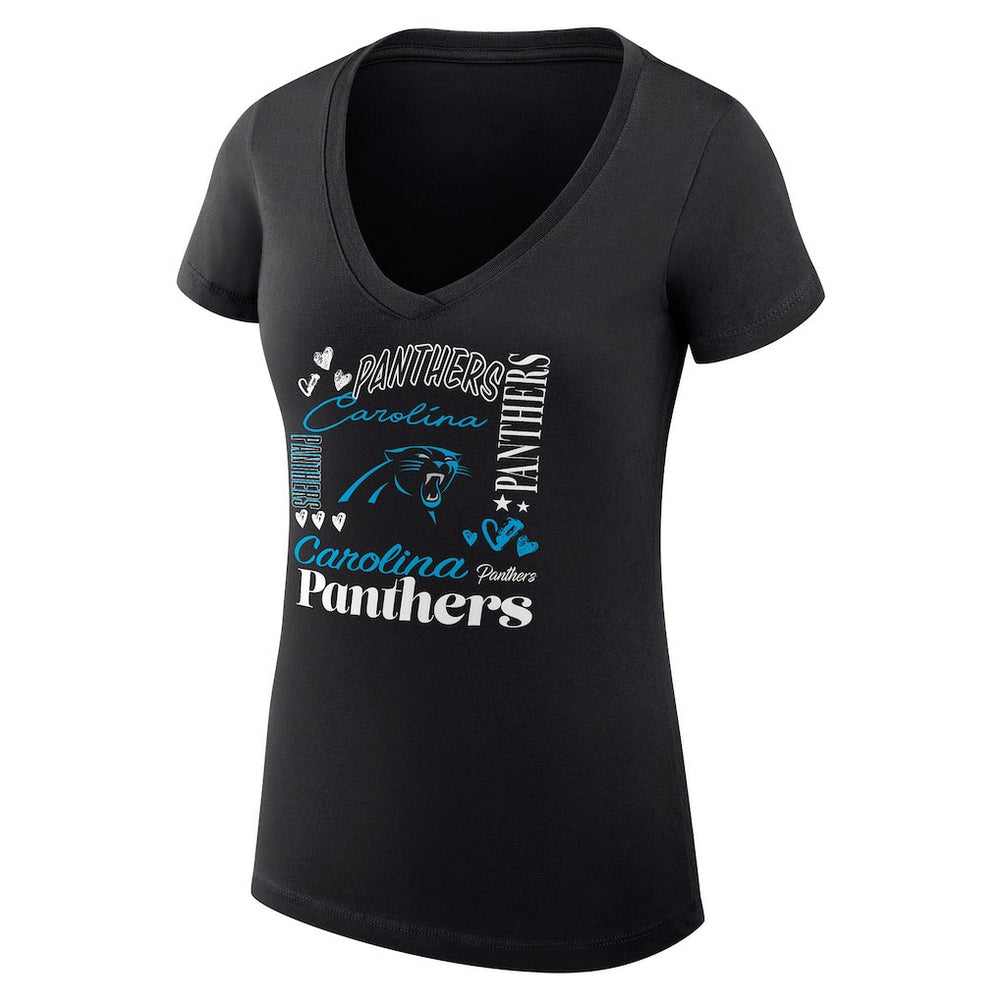 Carolina Panthers G-III 4Her by Carl Banks Women's Super-Slim Fit Lightweight Collage Team V-Neck T-Shirt - Black outlet