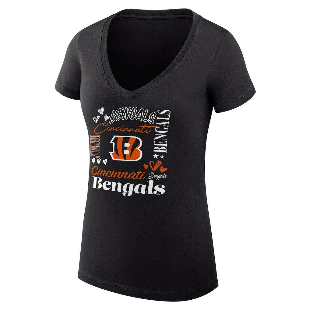 Cincinnati Bengals G-III 4Her by Carl Banks Women's Super-Slim Fit Lightweight Collage Team V-Neck T-Shirt - Black outlet
