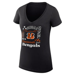 Cincinnati Bengals G-III 4Her by Carl Banks Women's Super-Slim Fit Lightweight Collage Team V-Neck T-Shirt - Black outlet
