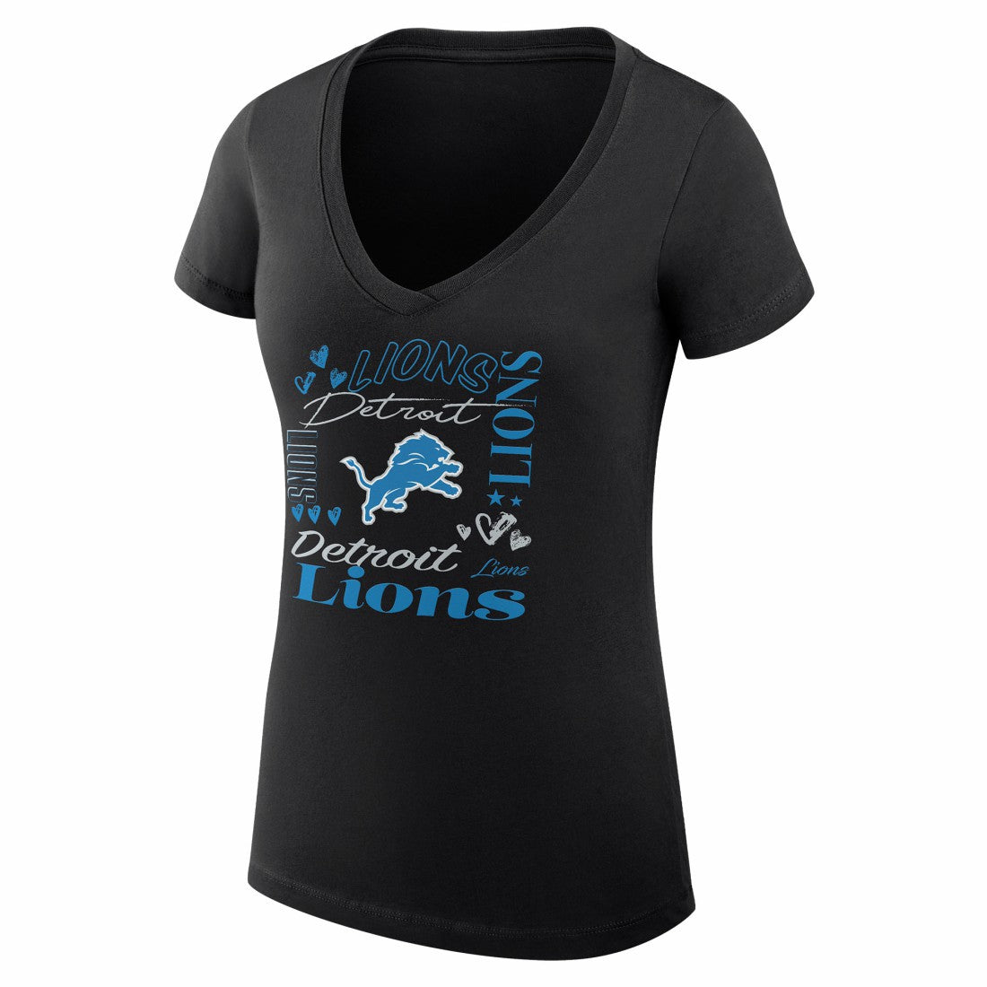 Detroit Lions G-III 4Her by Carl Banks Women's Super-Slim Fit Lightweight Collage Team V-Neck T-Shirt - Black outlet