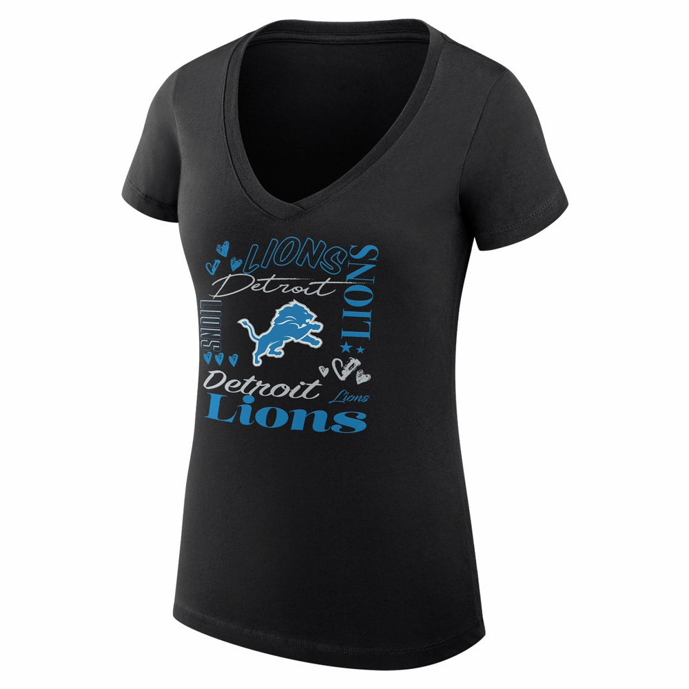 Detroit Lions G-III 4Her by Carl Banks Women's Super-Slim Fit Lightweight Collage Team V-Neck T-Shirt - Black outlet