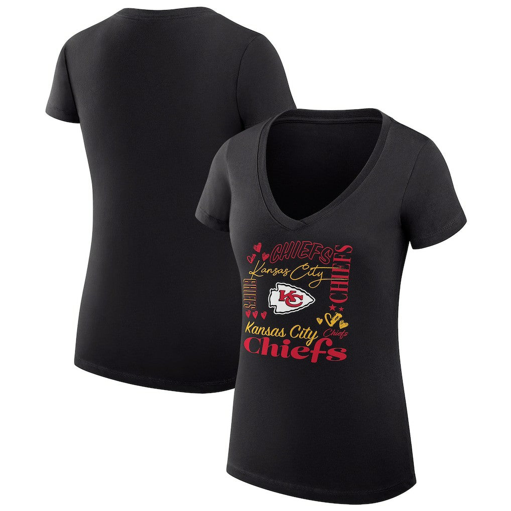 Kansas City Chiefs G-III 4Her by Carl Banks Women's Super-Slim Fit Lightweight Collage Team V-Neck T-Shirt - Black outlet