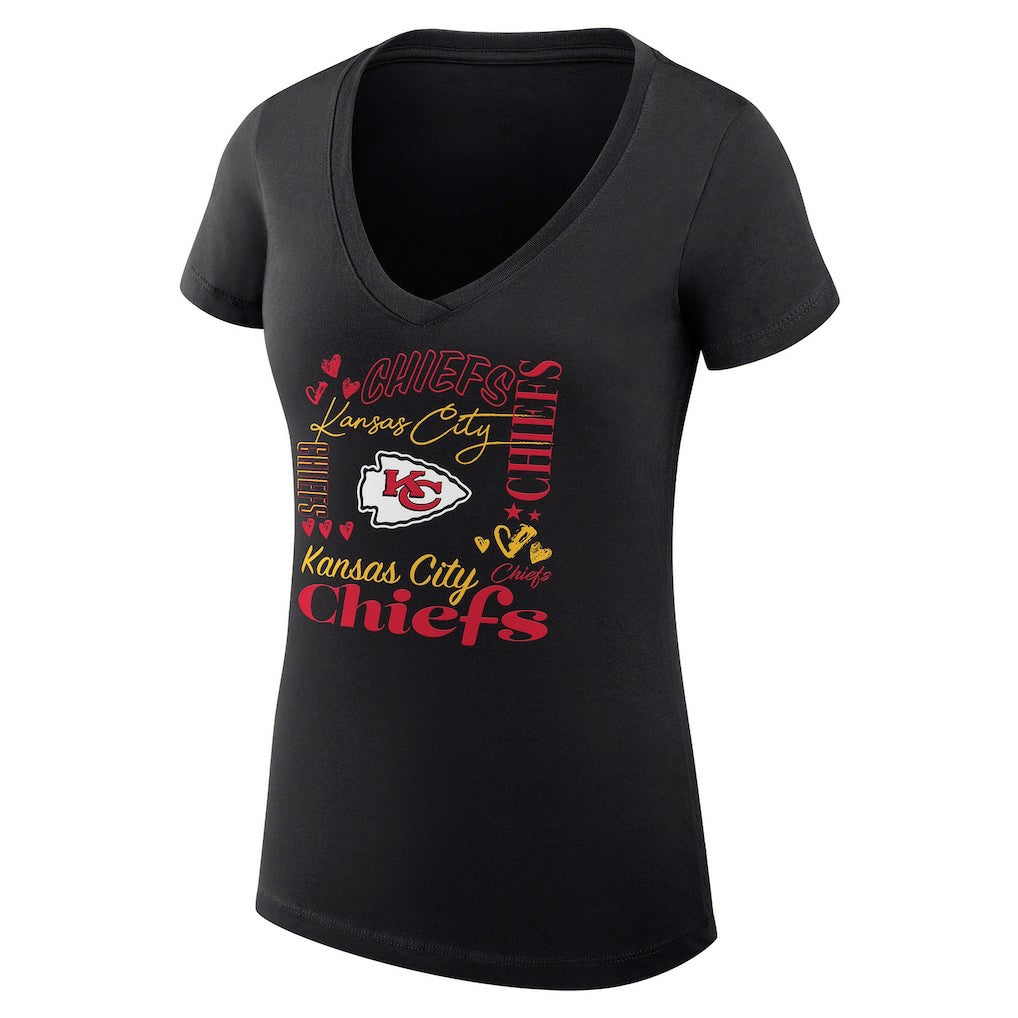 Kansas City Chiefs G-III 4Her by Carl Banks Women's Super-Slim Fit Lightweight Collage Team V-Neck T-Shirt - Black outlet