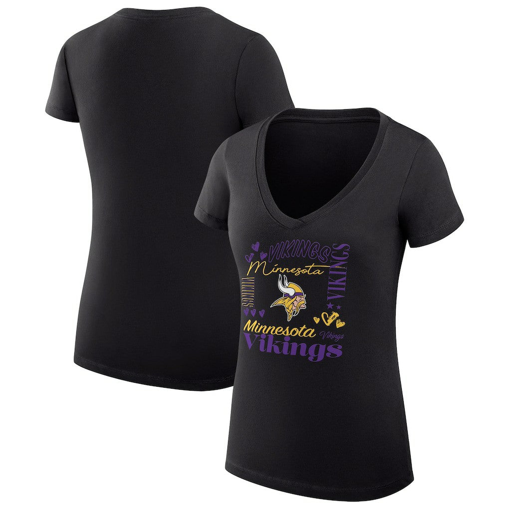 Minnesota Vikings G-III 4Her by Carl Banks Women's Super-Slim Fit Lightweight Collage Team V-Neck T-Shirt - Black cheap