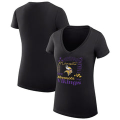 Minnesota Vikings G-III 4Her by Carl Banks Women's Super-Slim Fit Lightweight Collage Team V-Neck T-Shirt - Black cheap