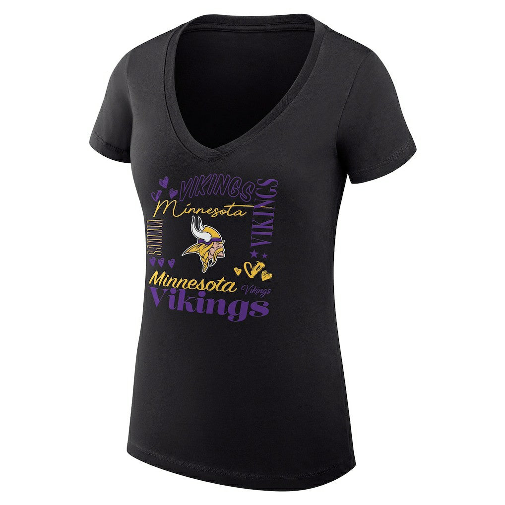 Minnesota Vikings G-III 4Her by Carl Banks Women's Super-Slim Fit Lightweight Collage Team V-Neck T-Shirt - Black cheap