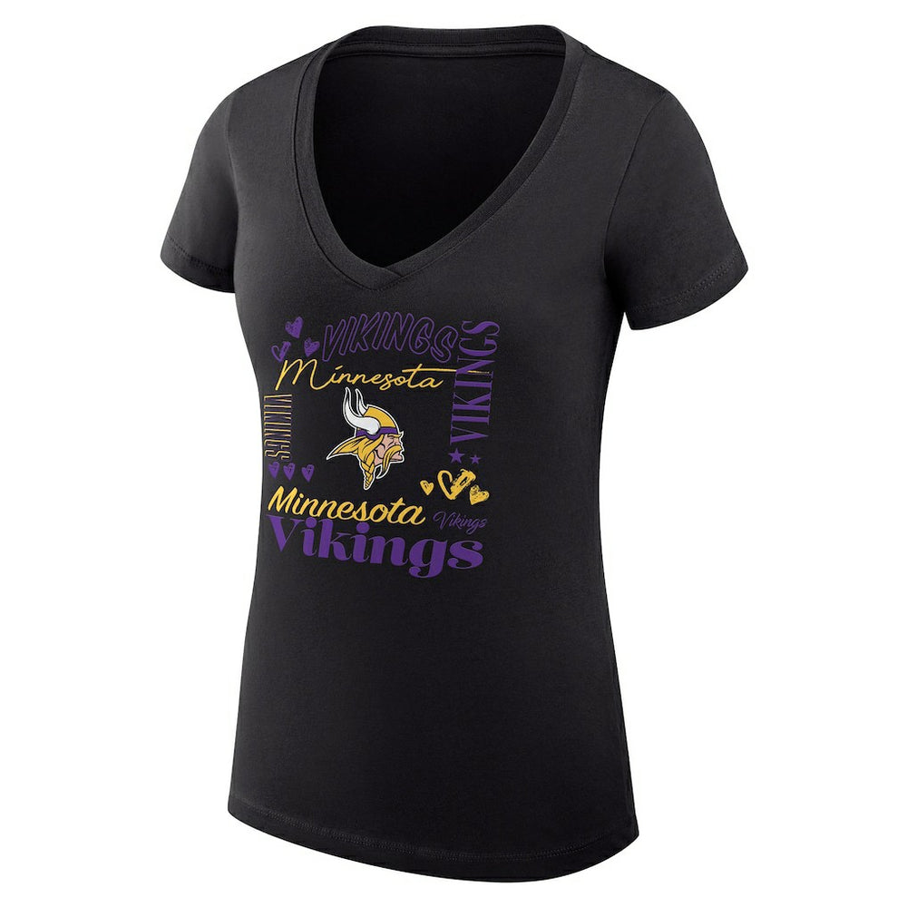 Minnesota Vikings G-III 4Her by Carl Banks Women's Super-Slim Fit Lightweight Collage Team V-Neck T-Shirt - Black cheap