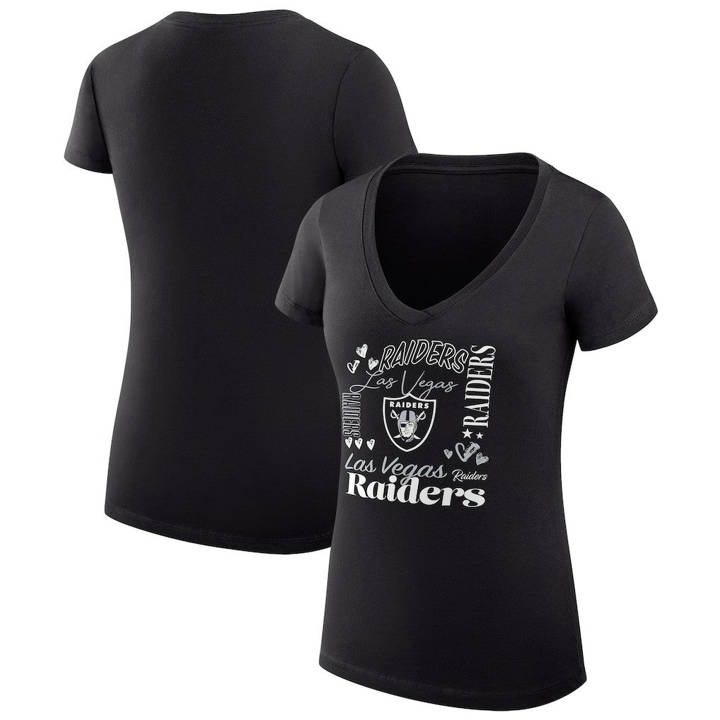 Las Vegas Raiders G-III 4Her by Carl Banks Women's Super-Slim Fit Lightweight Collage Team V-Neck T-Shirt - Black outlet