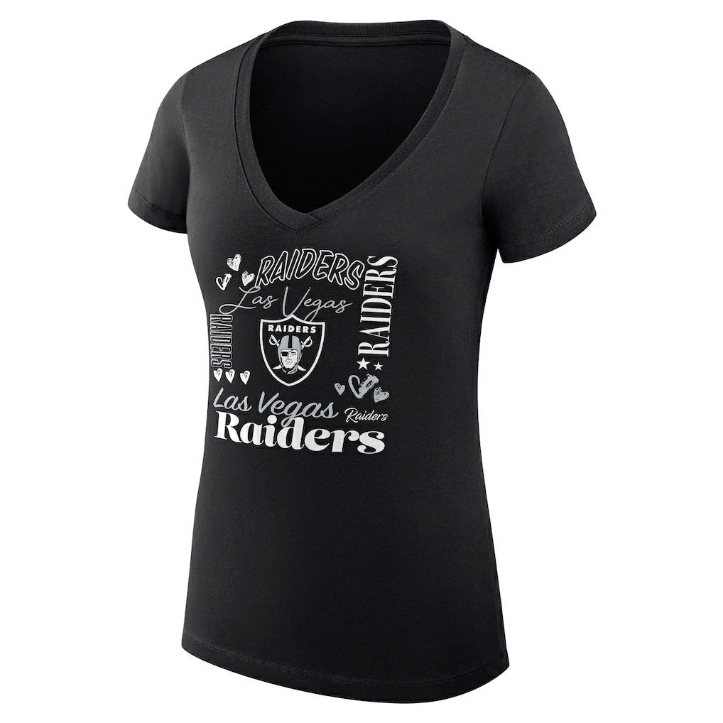 Las Vegas Raiders G-III 4Her by Carl Banks Women's Super-Slim Fit Lightweight Collage Team V-Neck T-Shirt - Black outlet