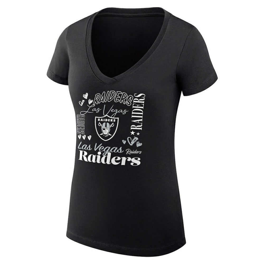Las Vegas Raiders G-III 4Her by Carl Banks Women's Super-Slim Fit Lightweight Collage Team V-Neck T-Shirt - Black outlet