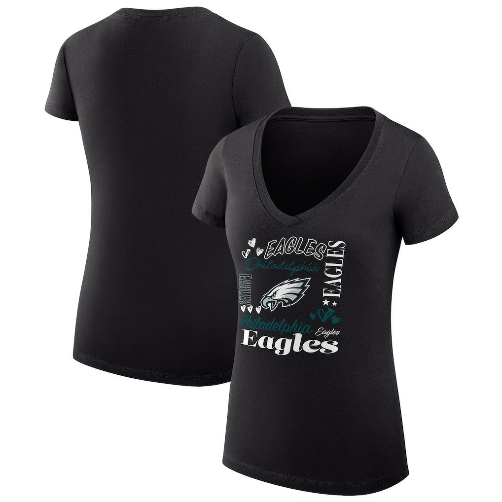 Philadelphia Eagles G-III 4Her by Carl Banks Women's Super-Slim Fit Lightweight Collage Team V-Neck T-Shirt - Black cheap