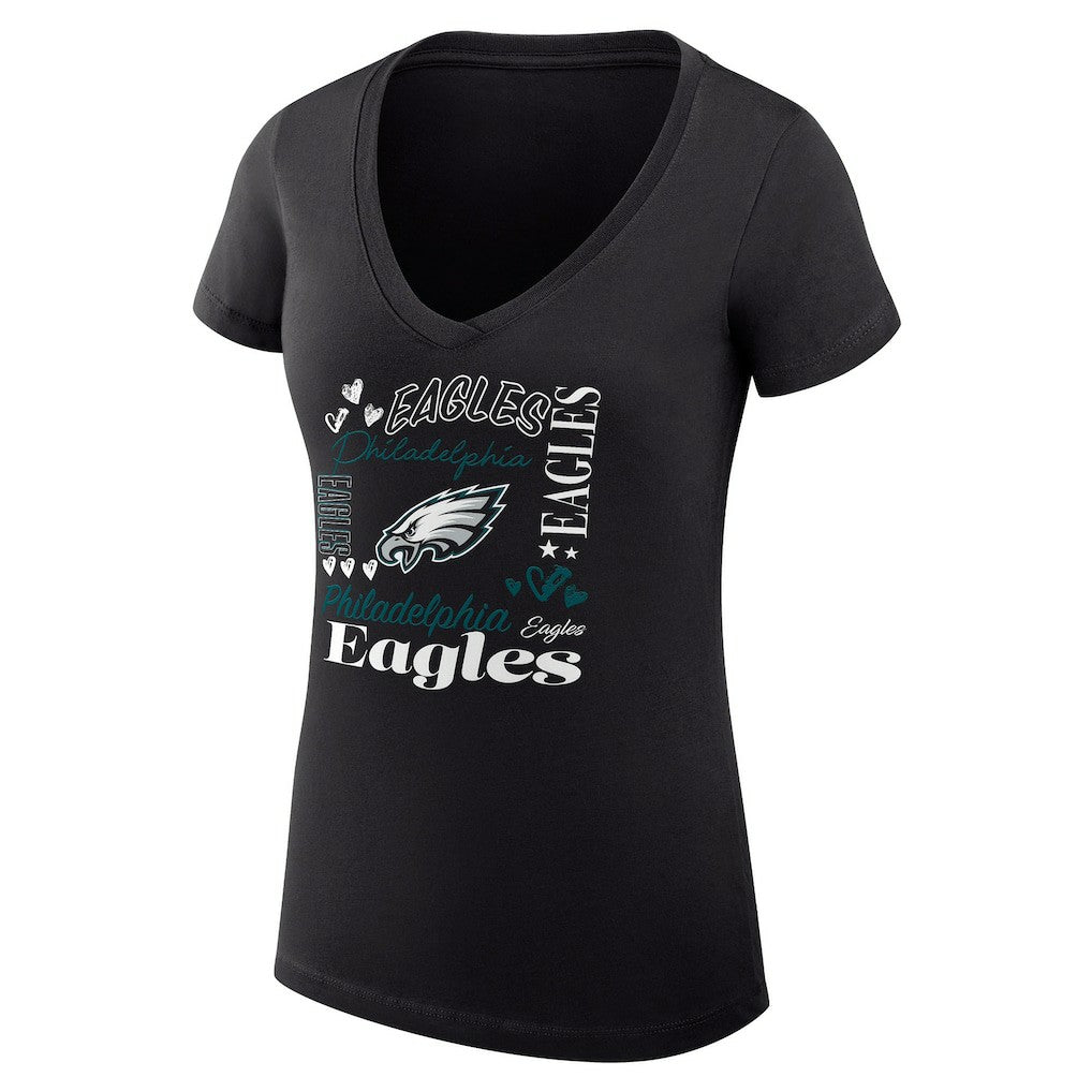 Philadelphia Eagles G-III 4Her by Carl Banks Women's Super-Slim Fit Lightweight Collage Team V-Neck T-Shirt - Black cheap