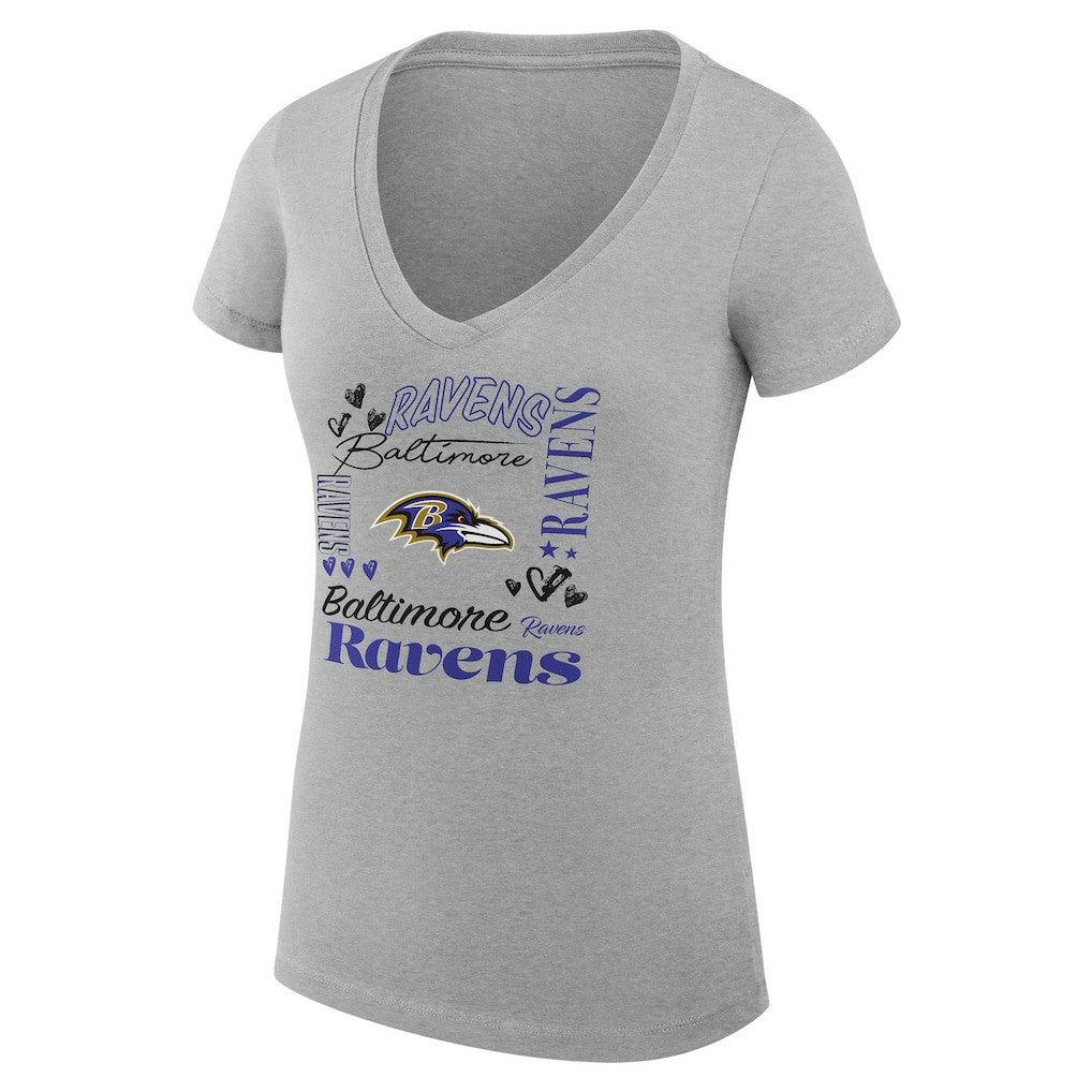 Baltimore Ravens G-III 4Her by Carl Banks Women's Super-Slim Fit Lightweight Collage Team V-Neck T-Shirt - Heather Gray online