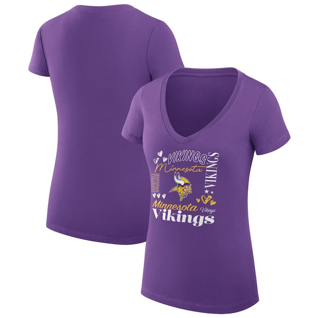 Minnesota Vikings G-III 4Her by Carl Banks Women's Super-Slim Fit Lightweight Collage Team V-Neck T-Shirt - Purple for sale