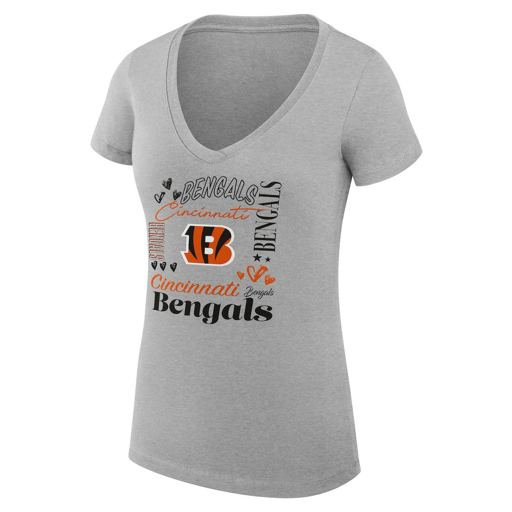 Cincinnati Bengals G-III 4Her by Carl Banks Women's Super-Slim Fit Lightweight Collage Team V-Neck T-Shirt - Heather Gray discount