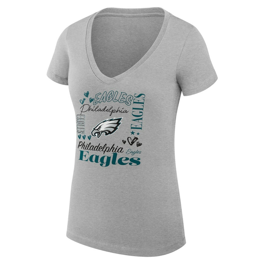 Philadelphia Eagles G-III 4Her by Carl Banks Women's Super-Slim Fit Lightweight Collage Team V-Neck T-Shirt - Heather Gray outlet