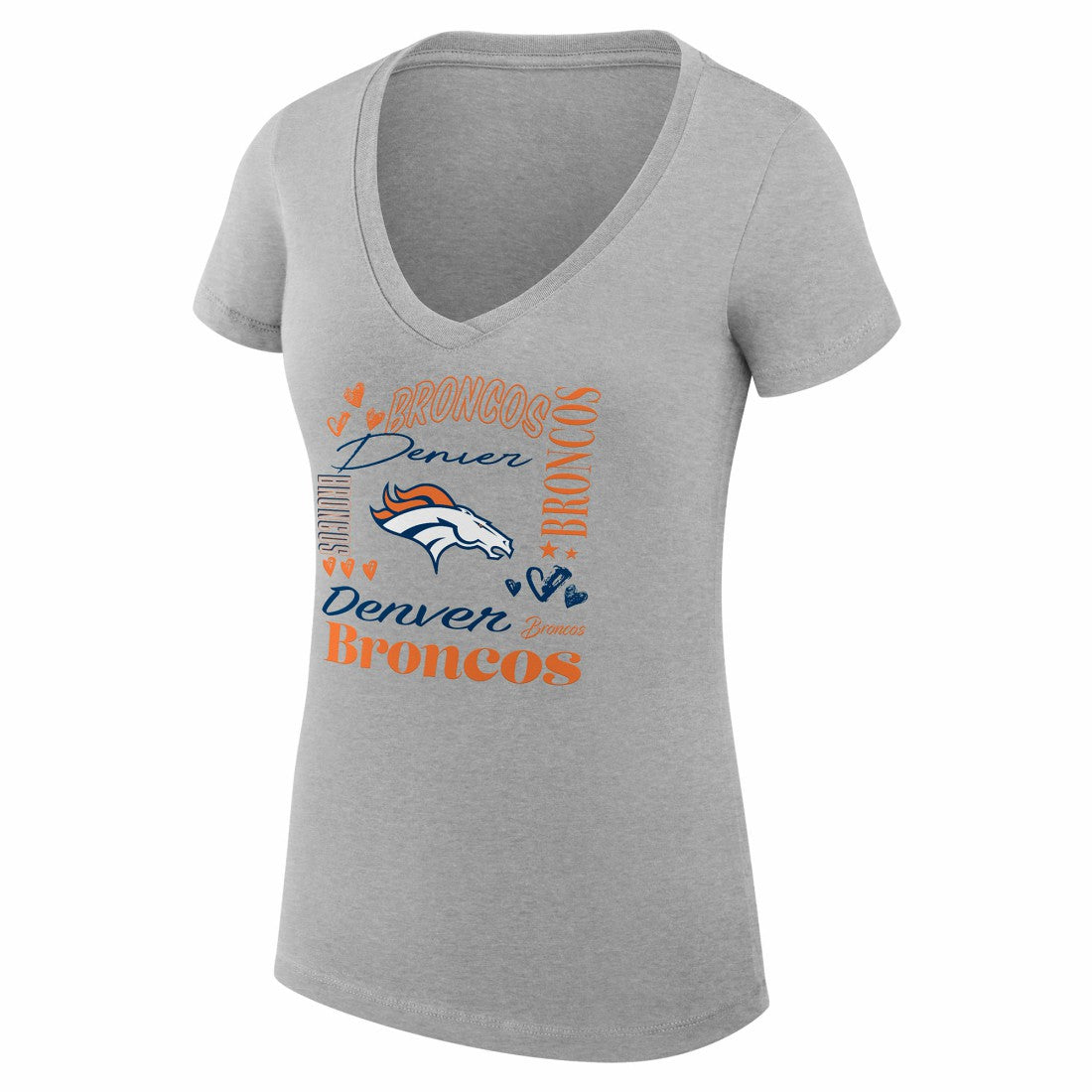 Denver Broncos G-III 4Her by Carl Banks Women's Super-Slim Fit Lightweight Collage Team V-Neck T-Shirt - Heather Gray outlet