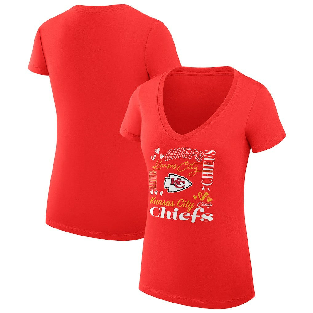 Kansas City Chiefs G-III 4Her by Carl Banks Women's Super-Slim Fit Lightweight Collage Team V-Neck T-Shirt - Red cheap