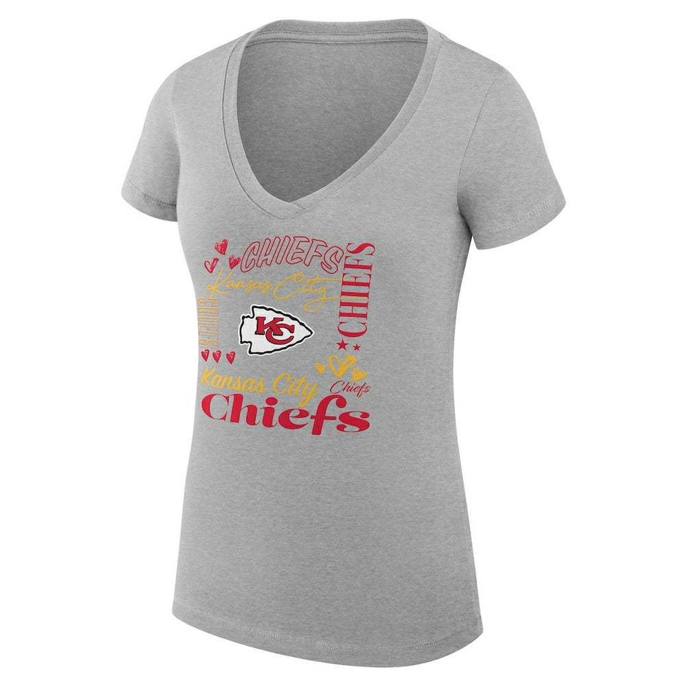 Kansas City Chiefs G-III 4Her by Carl Banks Women's Super-Slim Fit Lightweight Collage Team V-Neck T-Shirt - Heather Gray cheap