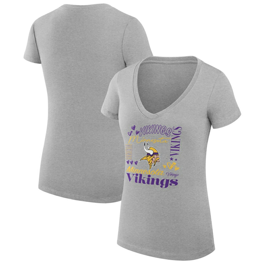 Minnesota Vikings G-III 4Her by Carl Banks Women's Super-Slim Fit Lightweight Collage Team V-Neck T-Shirt - Heather Gray for sale