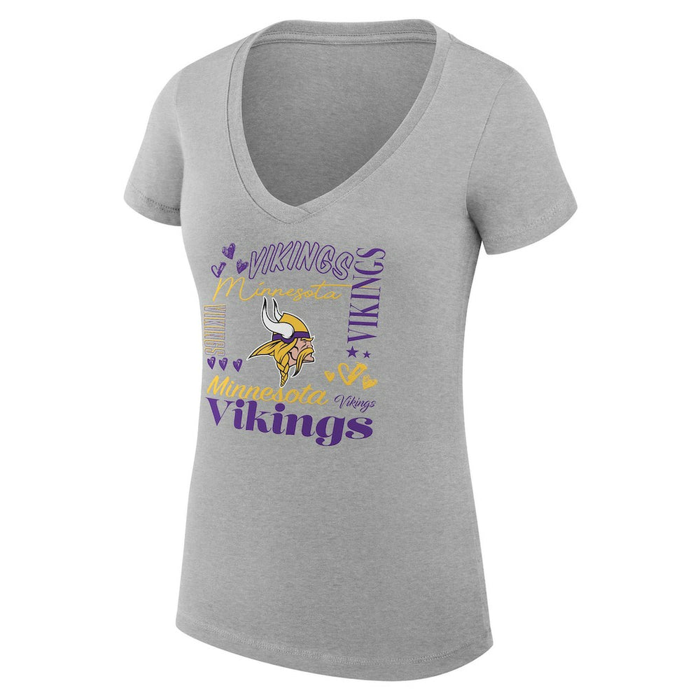 Minnesota Vikings G-III 4Her by Carl Banks Women's Super-Slim Fit Lightweight Collage Team V-Neck T-Shirt - Heather Gray for sale