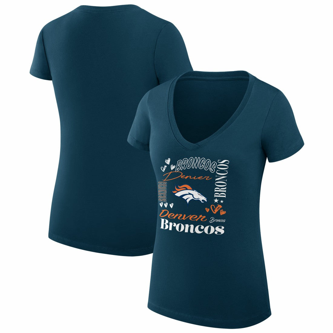 Denver Broncos G-III 4Her by Carl Banks Women's Super-Slim Fit Lightweight Collage Team V-Neck T-Shirt - Navy cheap