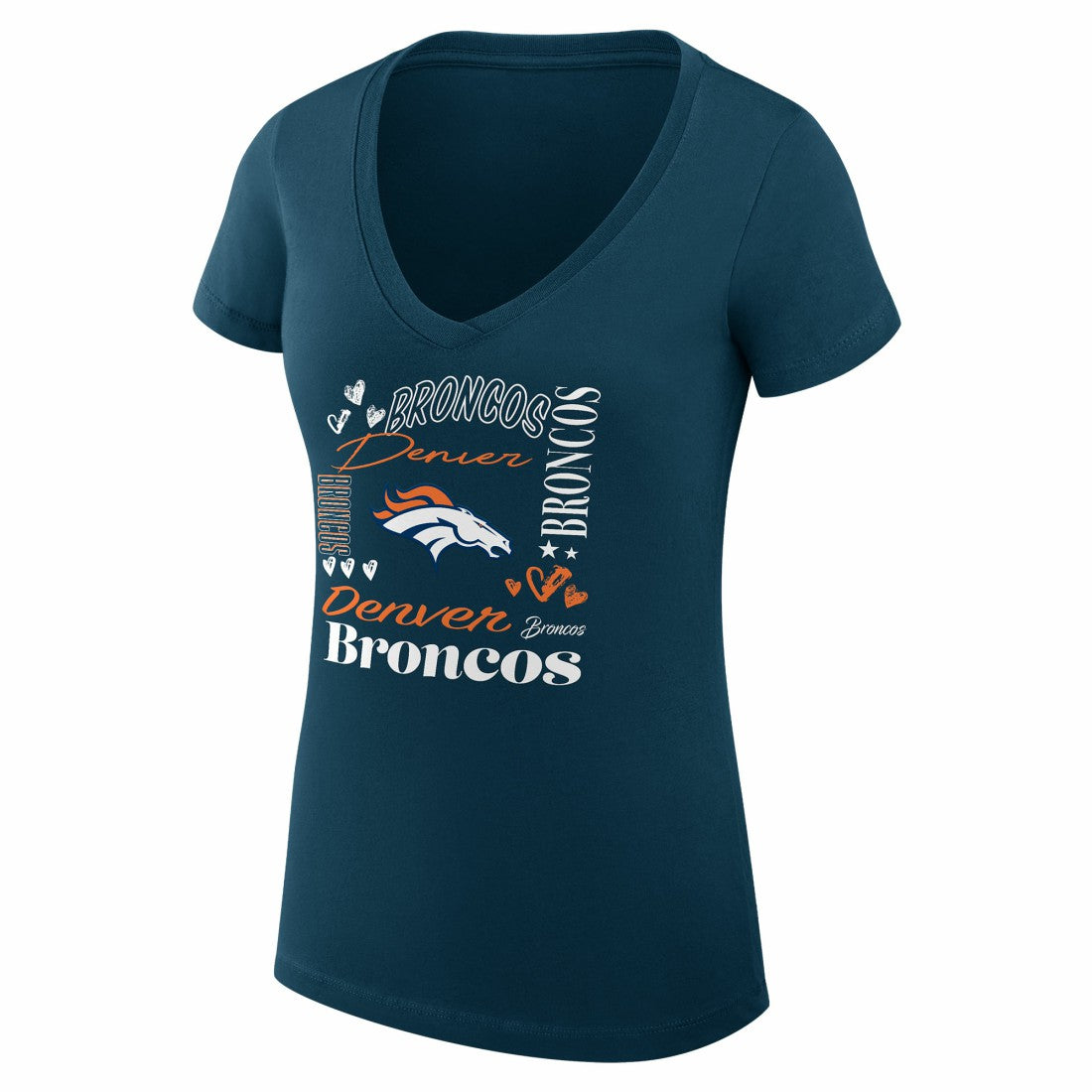 Denver Broncos G-III 4Her by Carl Banks Women's Super-Slim Fit Lightweight Collage Team V-Neck T-Shirt - Navy cheap