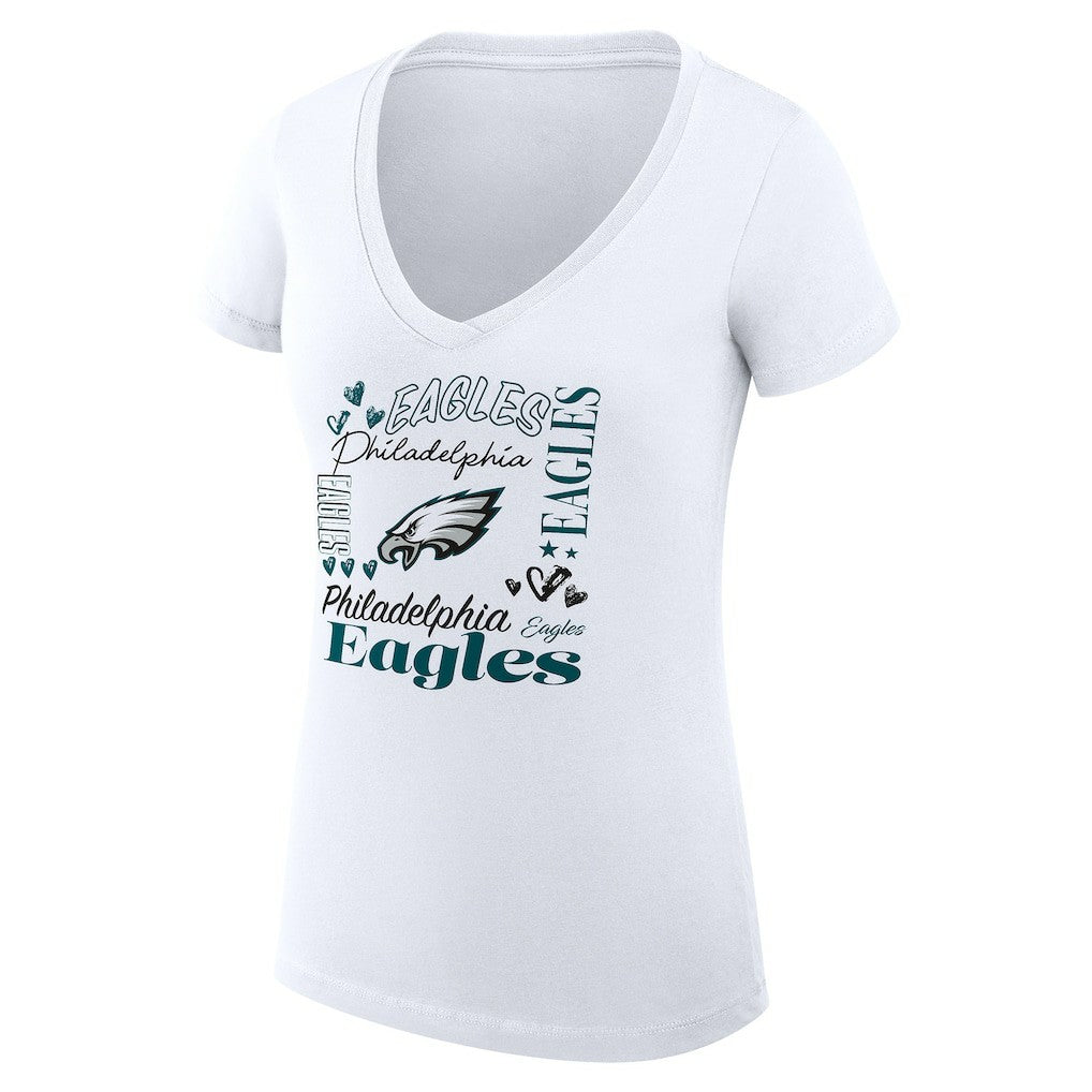 Philadelphia Eagles G-III 4Her by Carl Banks Women's Super-Slim Fit Lightweight Collage Team V-Neck T-Shirt - White online
