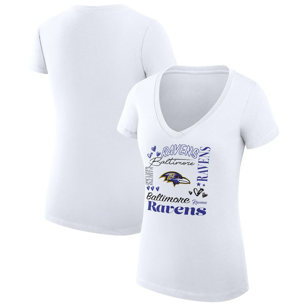 Baltimore Ravens G-III 4Her by Carl Banks Women's Super-Slim Fit Lightweight Collage Team V-Neck T-Shirt - White discount