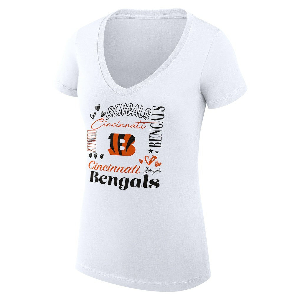 Cincinnati Bengals G-III 4Her by Carl Banks Women's Super-Slim Fit Lightweight Collage Team V-Neck T-Shirt - White on sale