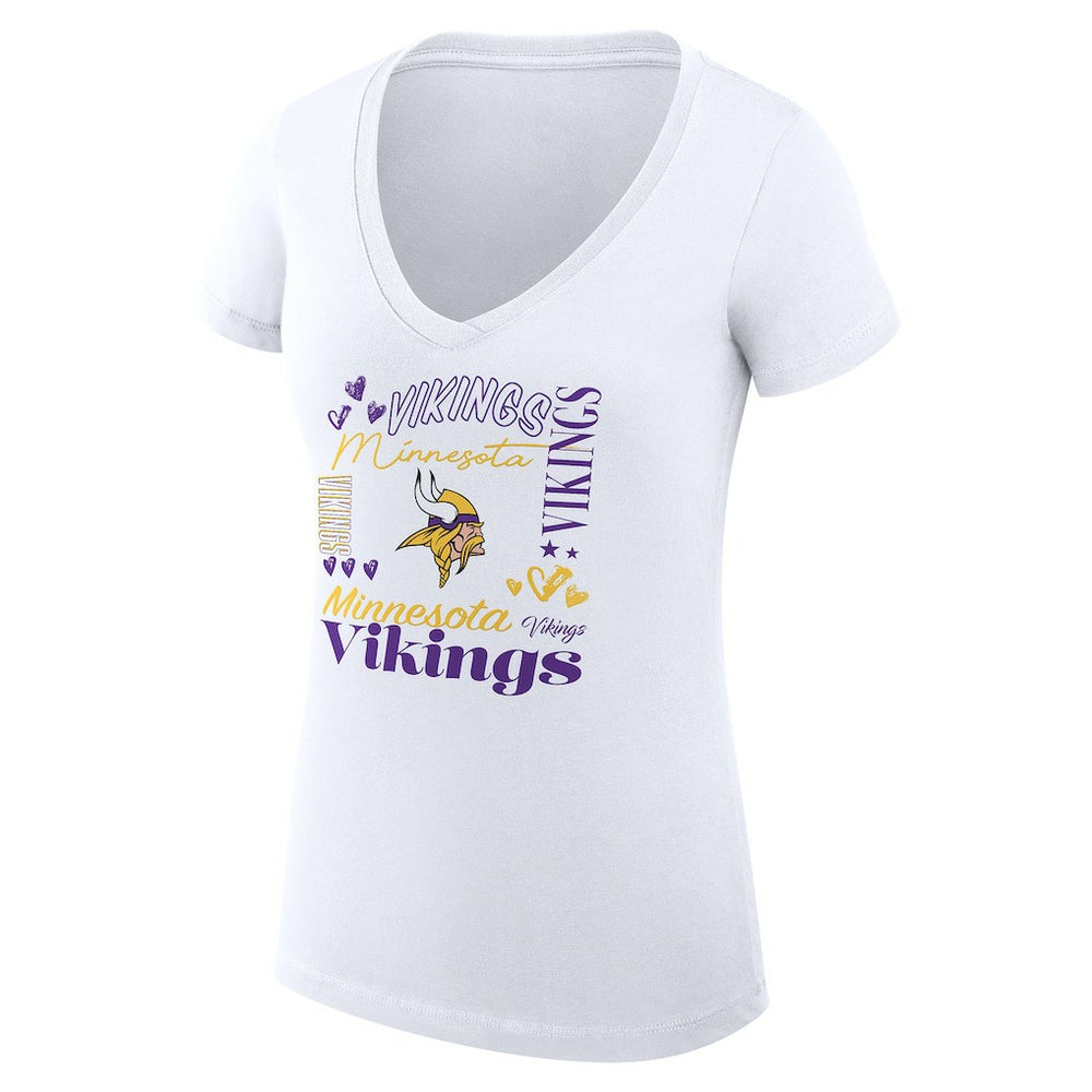 Minnesota Vikings G-III 4Her by Carl Banks Women's Super-Slim Fit Lightweight Collage Team V-Neck T-Shirt - White on sale