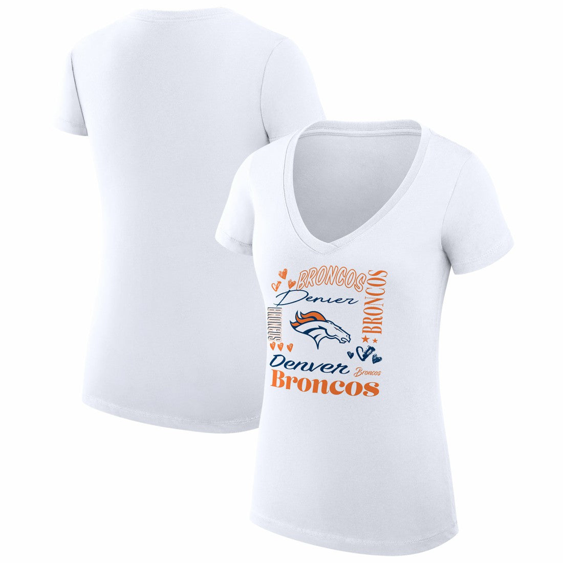 Denver Broncos G-III 4Her by Carl Banks Women's Super-Slim Fit Lightweight Collage Team V-Neck T-Shirt - White on sale