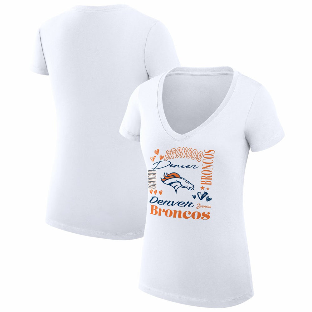 Denver Broncos G-III 4Her by Carl Banks Women's Super-Slim Fit Lightweight Collage Team V-Neck T-Shirt - White on sale