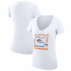 Denver Broncos G-III 4Her by Carl Banks Women's Super-Slim Fit Lightweight Collage Team V-Neck T-Shirt - White on sale