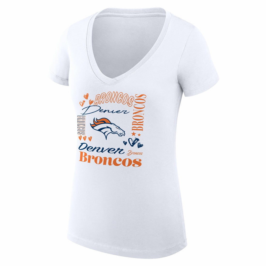 Denver Broncos G-III 4Her by Carl Banks Women's Super-Slim Fit Lightweight Collage Team V-Neck T-Shirt - White on sale